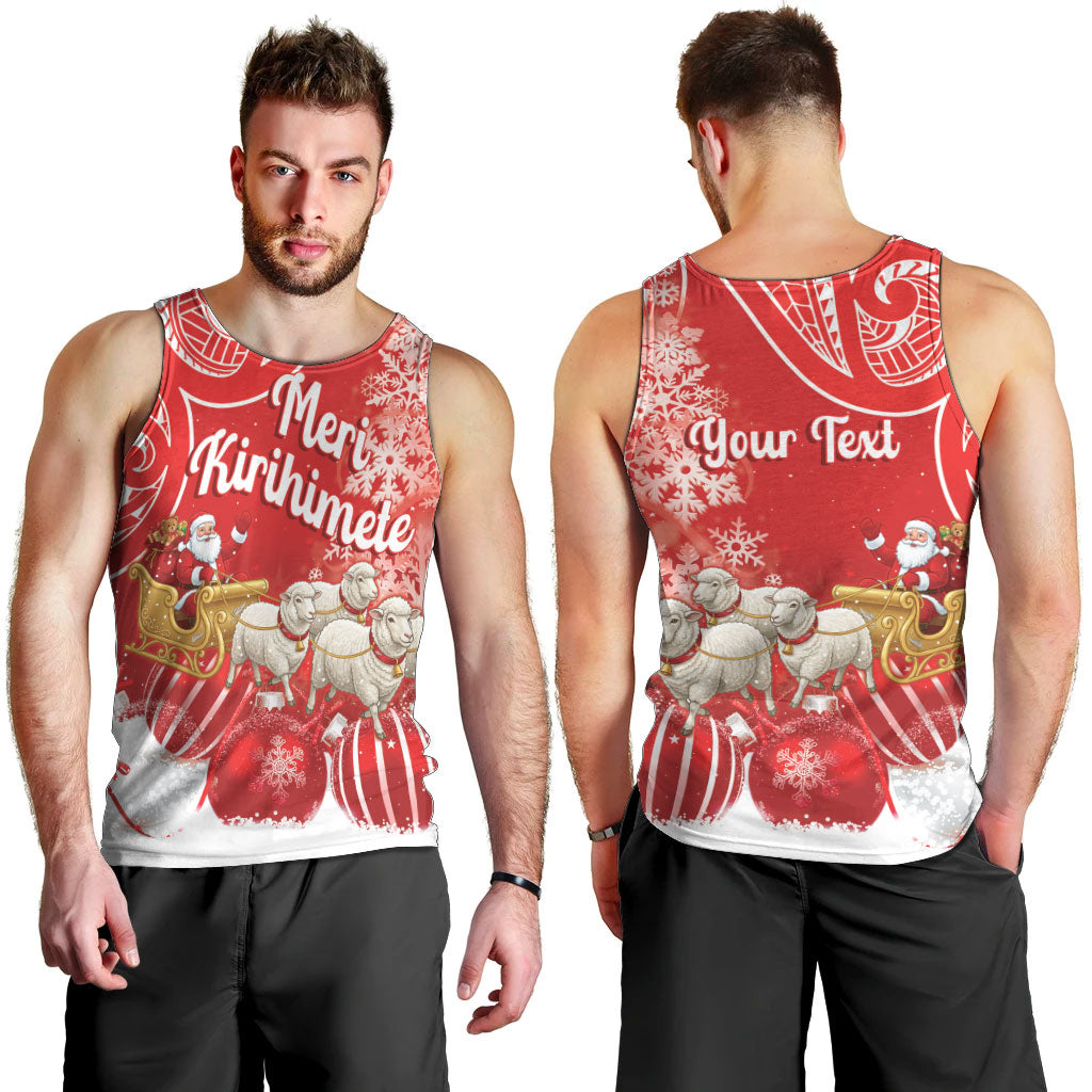New Zealand Christmas In July Personalised Men Tank Top Funny Santa Sheep Meri Kirihimete Red LT14 - Polynesian Pride