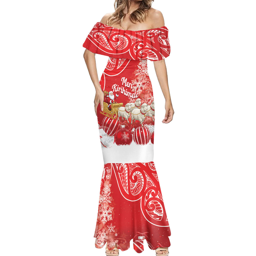 New Zealand Christmas In July Personalised Mermaid Dress Funny Santa Sheep Meri Kirihimete Red LT14 - Polynesian Pride
