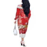 New Zealand Christmas In July Personalised Off The Shoulder Long Sleeve Dress Funny Santa Sheep Meri Kirihimete Red LT14 - Polynesian Pride