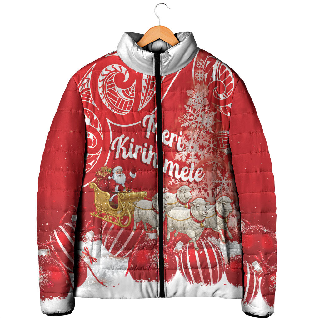 New Zealand Christmas In July Personalised Padded Jacket Funny Santa Sheep Meri Kirihimete Red