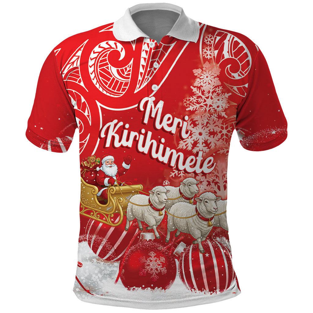 New Zealand Christmas In July Personalised Polo Shirt Funny Santa Sheep Meri Kirihimete Red LT14 Red - Polynesian Pride