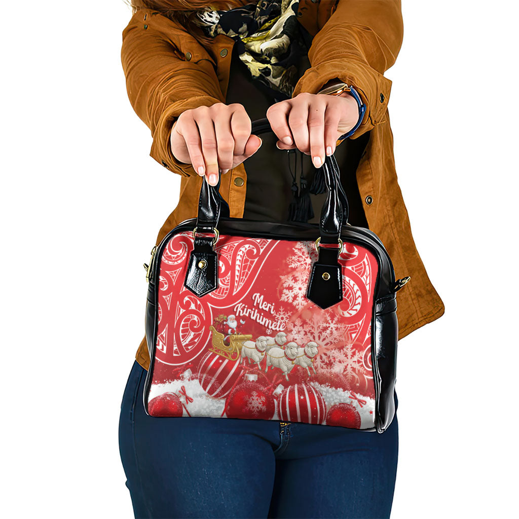 New Zealand Christmas In July Shoulder Handbag Funny Santa Sheep Meri Kirihimete Red LT14 One Size Red - Polynesian Pride