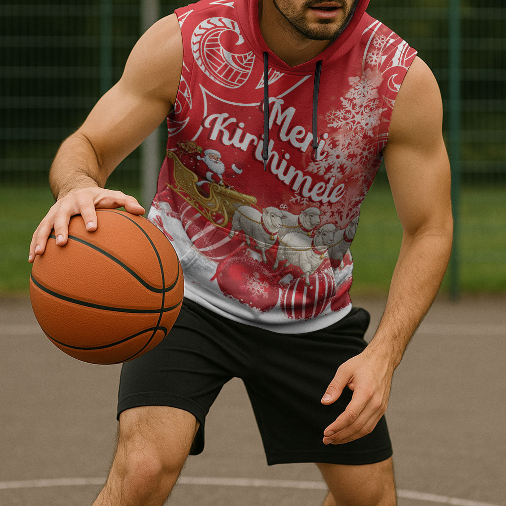 New Zealand Christmas In July Personalised Sleeveless Hoodie Funny Santa Sheep Meri Kirihimete Red LT14 - Polynesian Pride