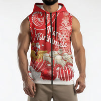 New Zealand Christmas In July Personalised Sleeveless Zip Hoodie Funny Santa Sheep Meri Kirihimete Red LT14 - Polynesian Pride