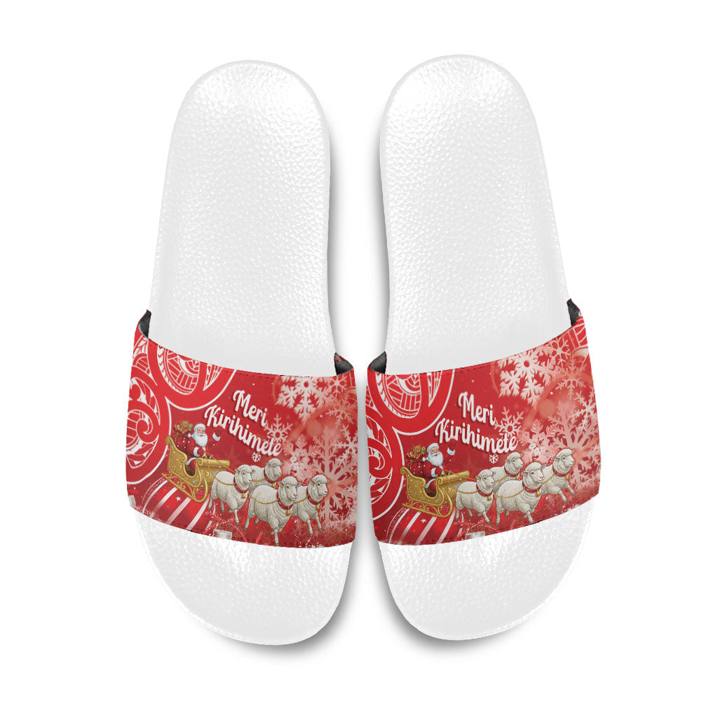 New Zealand Christmas In July Slide Sandals Funny Santa Sheep Meri Kirihimete Red LT14 Red - Polynesian Pride