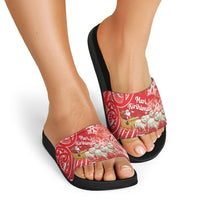 New Zealand Christmas In July Slide Sandals Funny Santa Sheep Meri Kirihimete Red LT14 - Polynesian Pride