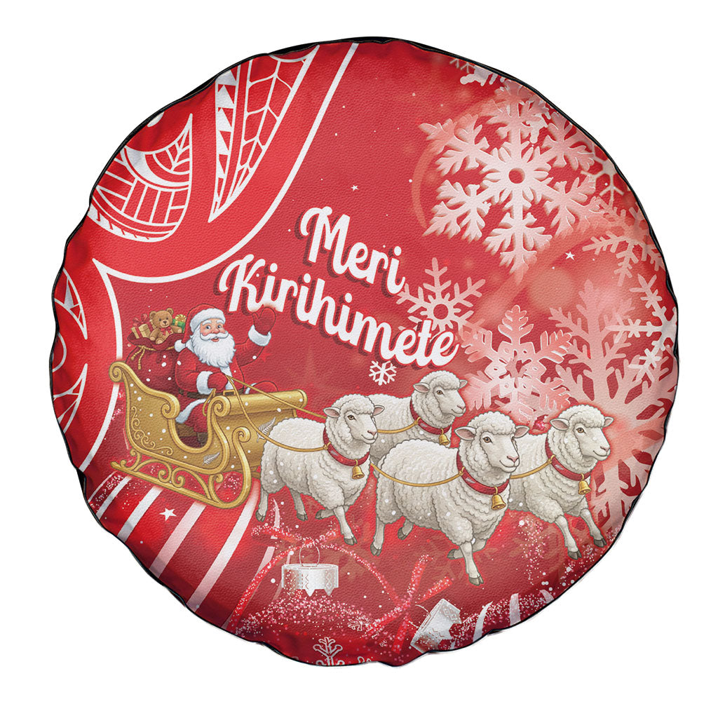New Zealand Christmas In July Spare Tire Cover Funny Santa Sheep Meri Kirihimete Red LT14 - Polynesian Pride
