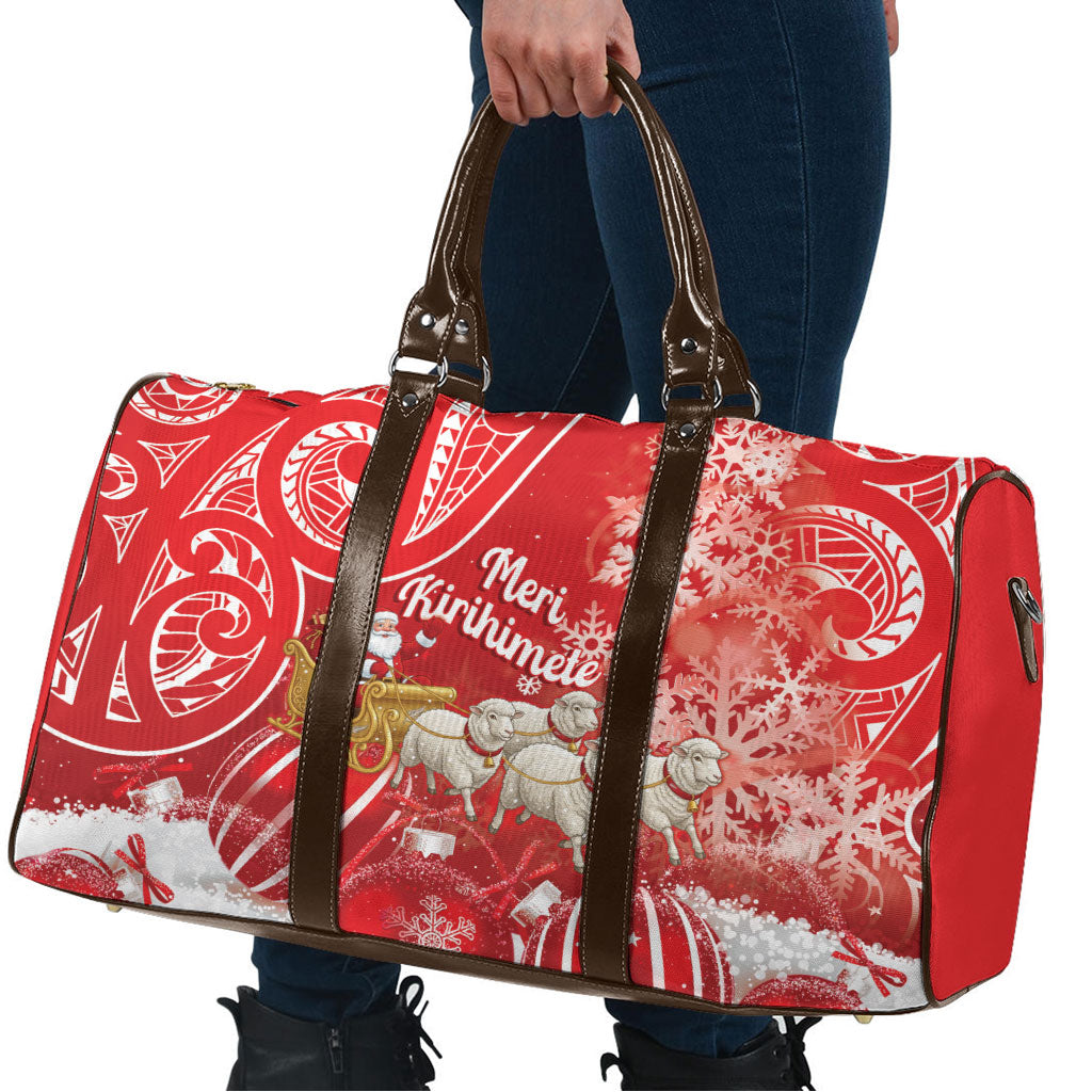 New Zealand Christmas In July Travel Bag Funny Santa Sheep Meri Kirihimete Red LT14 - Polynesian Pride