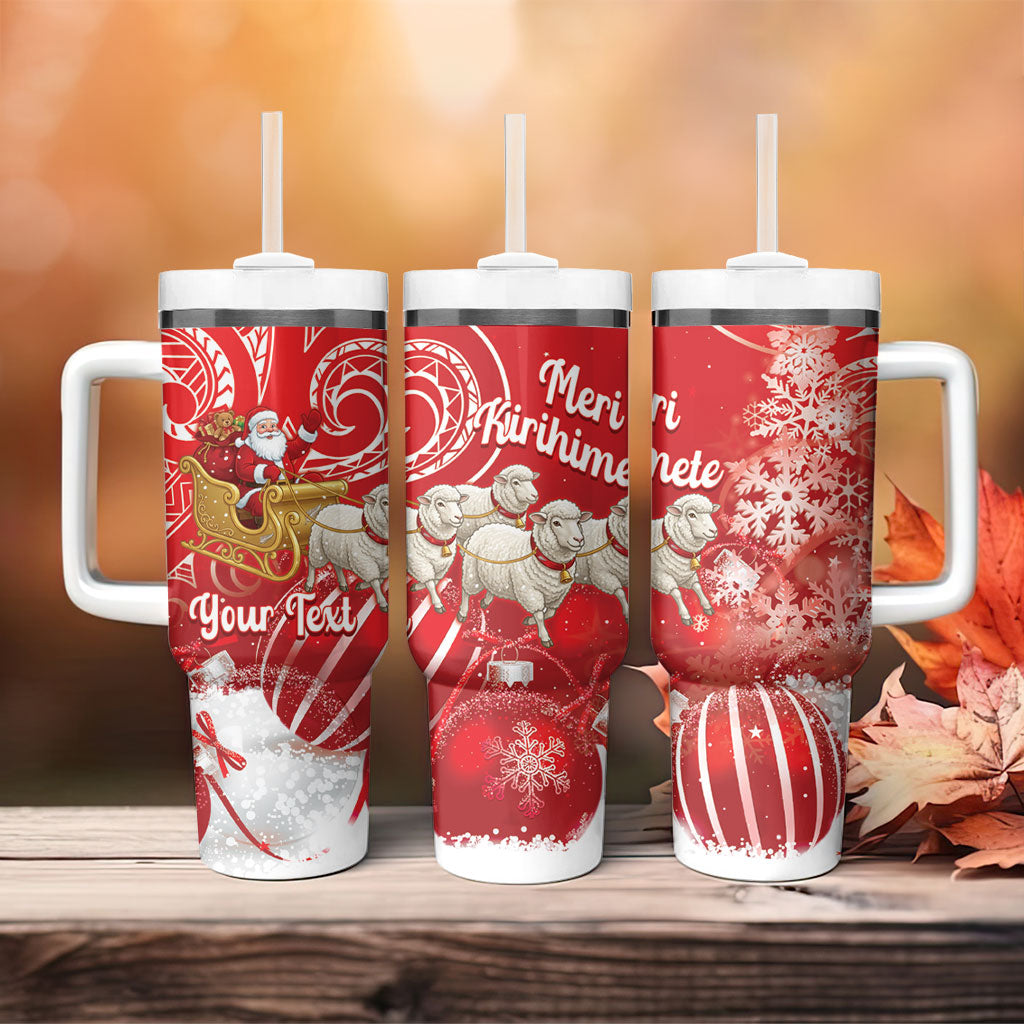 New Zealand Christmas In July Personalised Tumbler With Handle Funny Santa Sheep Meri Kirihimete Red LT14 - Polynesian Pride