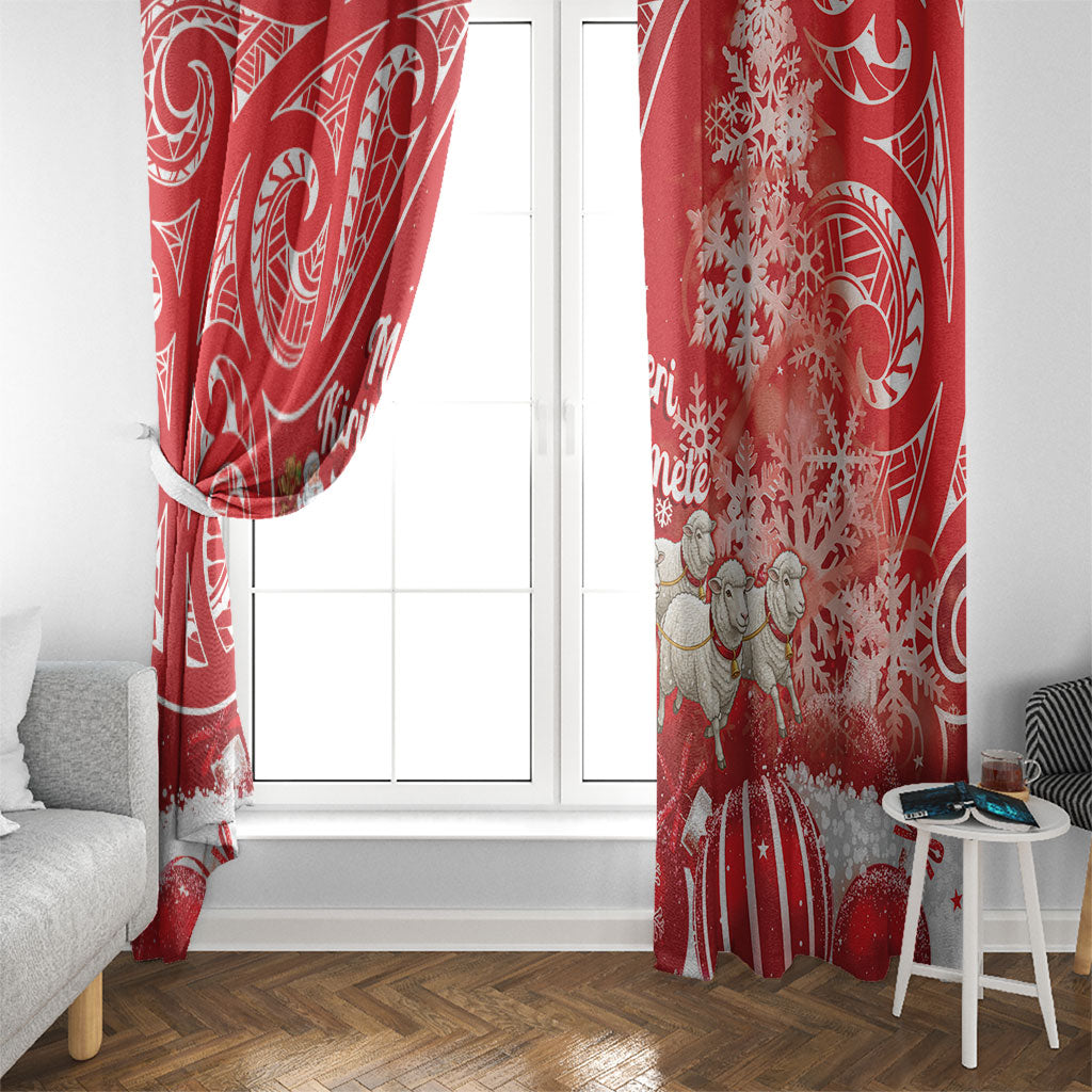 New Zealand Christmas In July Window Curtain Funny Santa Sheep Meri Kirihimete Red