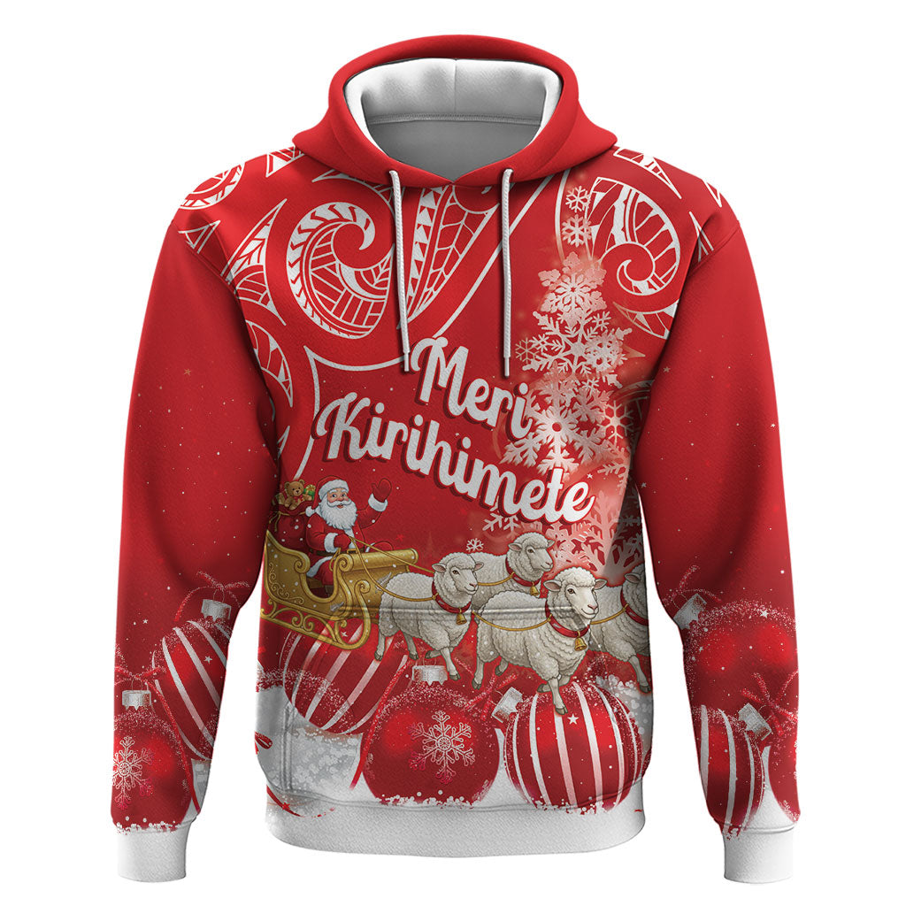 New Zealand Christmas In July Personalised Zip Hoodie Funny Santa Sheep Meri Kirihimete Red LT14 Pullover Hoodie Red - Polynesian Pride