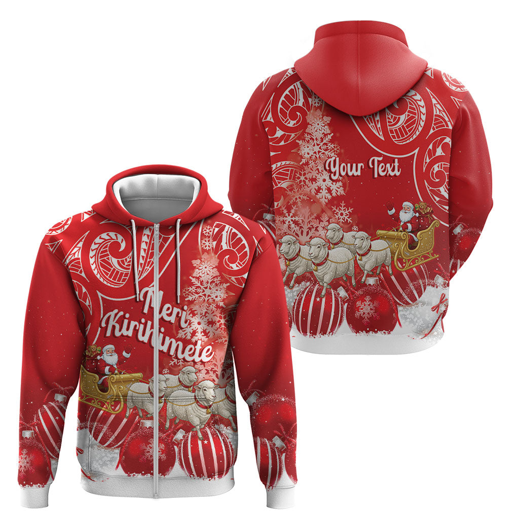 New Zealand Christmas In July Personalised Zip Hoodie Funny Santa Sheep Meri Kirihimete Red LT14 - Polynesian Pride