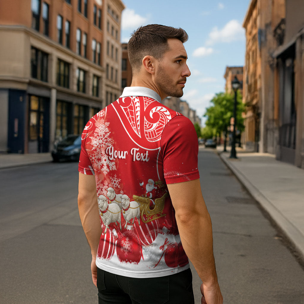 New Zealand Christmas In July Personalised Zipper Polo Shirt Funny Santa Sheep Meri Kirihimete Red LT14 - Polynesian Pride