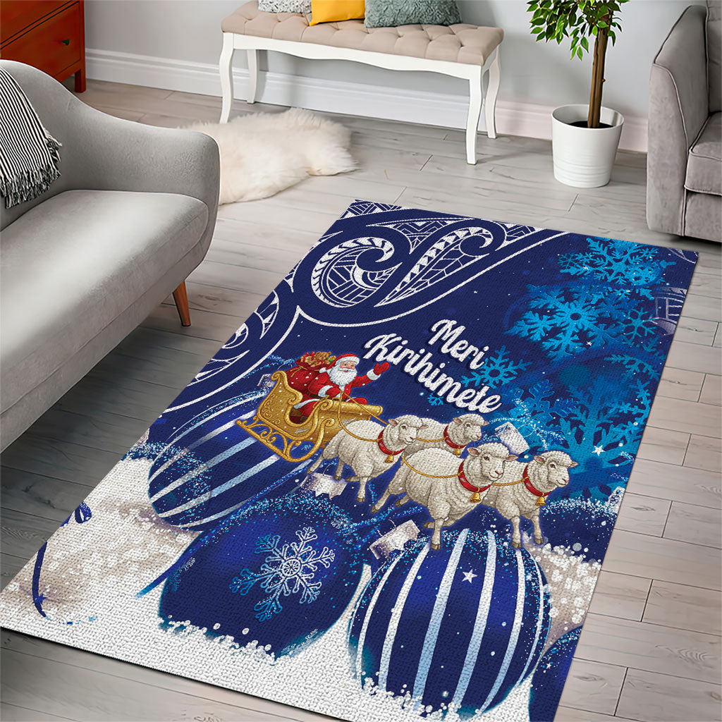 New Zealand Christmas In July Area Rug Funny Santa Sheep Meri Kirihimete Blue LT14 - Polynesian Pride