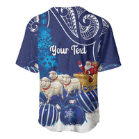 New Zealand Christmas In July Personalised Baseball Jersey Funny Santa Sheep Meri Kirihimete Blue LT14 - Polynesian Pride