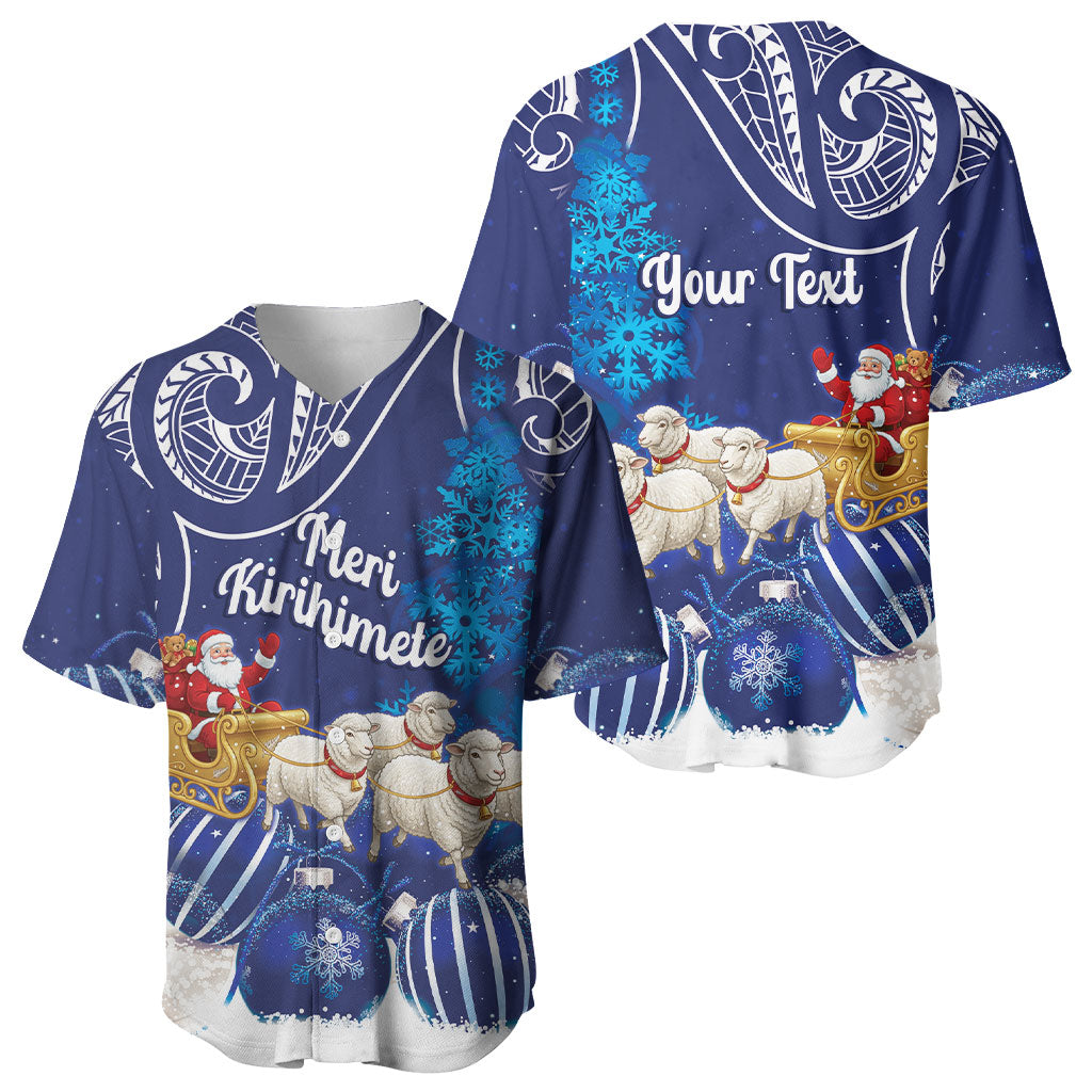 New Zealand Christmas In July Personalised Baseball Jersey Funny Santa Sheep Meri Kirihimete Blue LT14 - Polynesian Pride