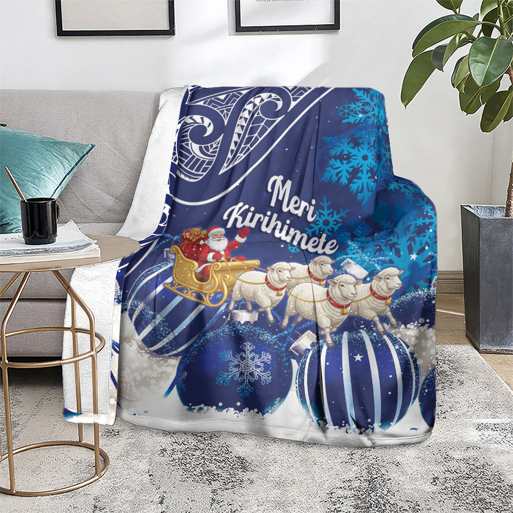 New Zealand Christmas In July Blanket Funny Santa Sheep Meri Kirihimete Blue