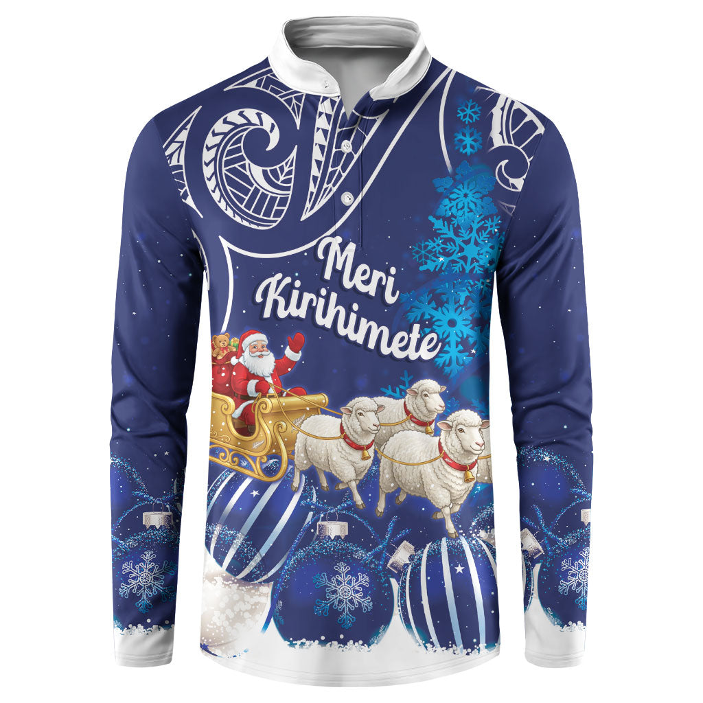 New Zealand Christmas In July Personalised Button Sweatshirt Funny Santa Sheep Meri Kirihimete Blue