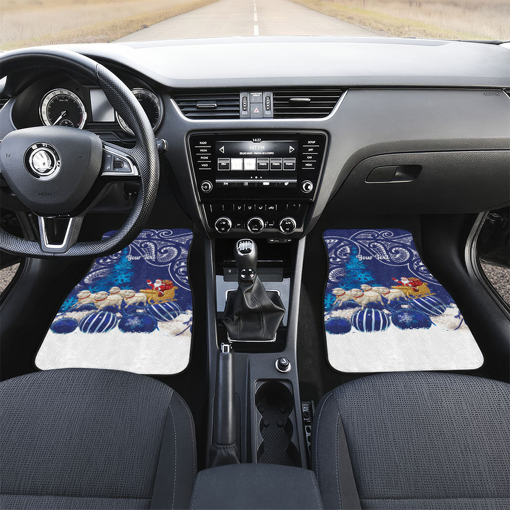 New Zealand Christmas In July Personalised Car Mats Funny Santa Sheep Meri Kirihimete Blue LT14 Set 2pcs - Front Blue - Polynesian Pride