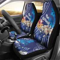 New Zealand Christmas In July Car Seat Cover Funny Santa Sheep Meri Kirihimete Blue LT14 - Polynesian Pride