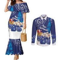 New Zealand Christmas In July Personalised Couples Matching Mermaid Dress and Long Sleeve Button Shirt Funny Santa Sheep Meri Kirihimete Blue LT14 Blue - Polynesian Pride