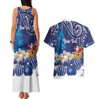 New Zealand Christmas In July Personalised Couples Matching Tank Maxi Dress and Hawaiian Shirt Funny Santa Sheep Meri Kirihimete Blue LT14 - Polynesian Pride