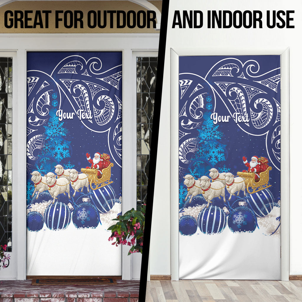 New Zealand Christmas In July Personalised Door Cover Funny Santa Sheep Meri Kirihimete Blue LT14 - Polynesian Pride