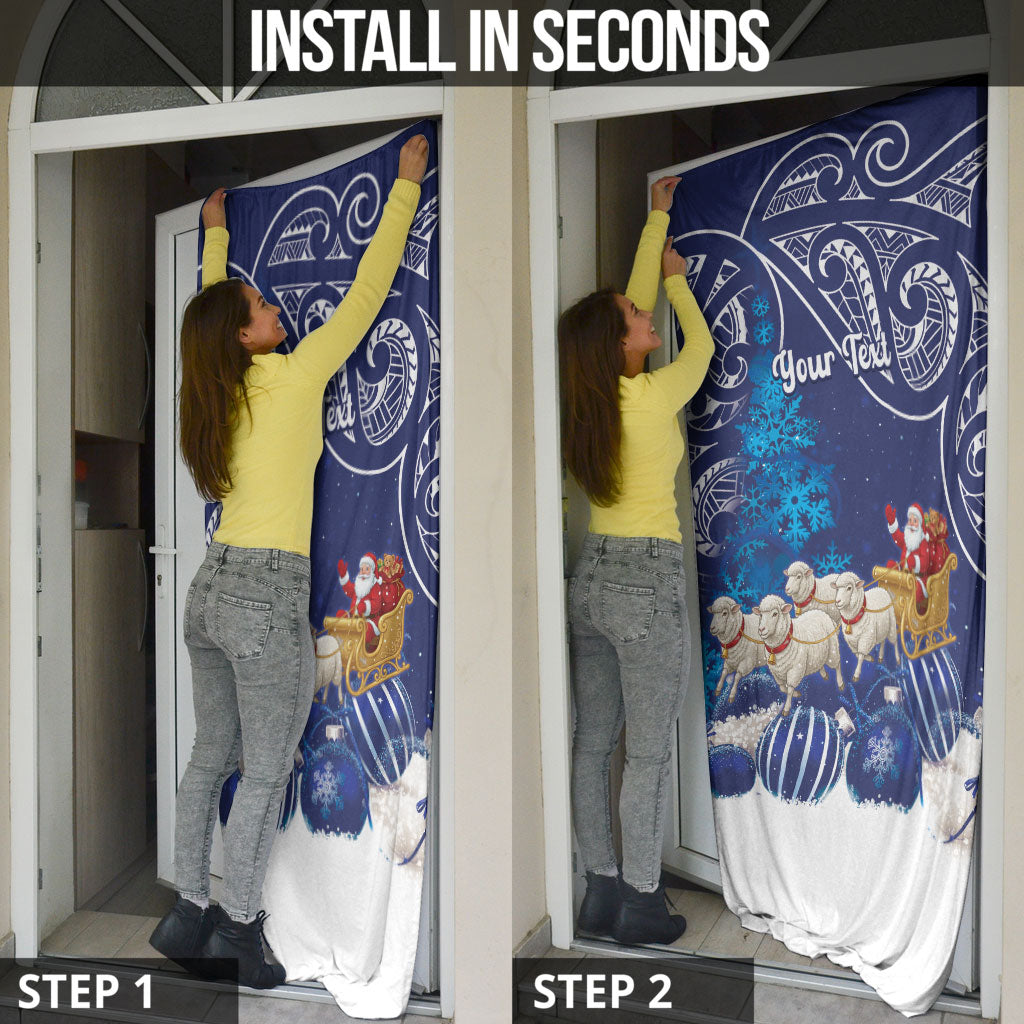 New Zealand Christmas In July Personalised Door Cover Funny Santa Sheep Meri Kirihimete Blue LT14 - Polynesian Pride