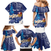 New Zealand Christmas In July Personalised Family Matching Mermaid Dress and Hawaiian Shirt Funny Santa Sheep Meri Kirihimete Blue LT14 - Polynesian Pride