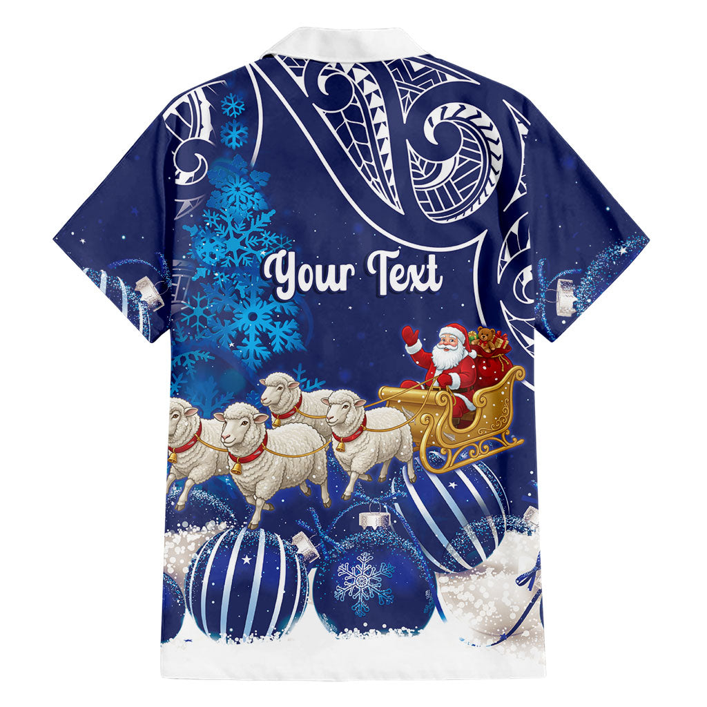 New Zealand Christmas In July Personalised Family Matching Off The Shoulder Long Sleeve Dress and Hawaiian Shirt Funny Santa Sheep Meri Kirihimete Blue LT14 - Polynesian Pride