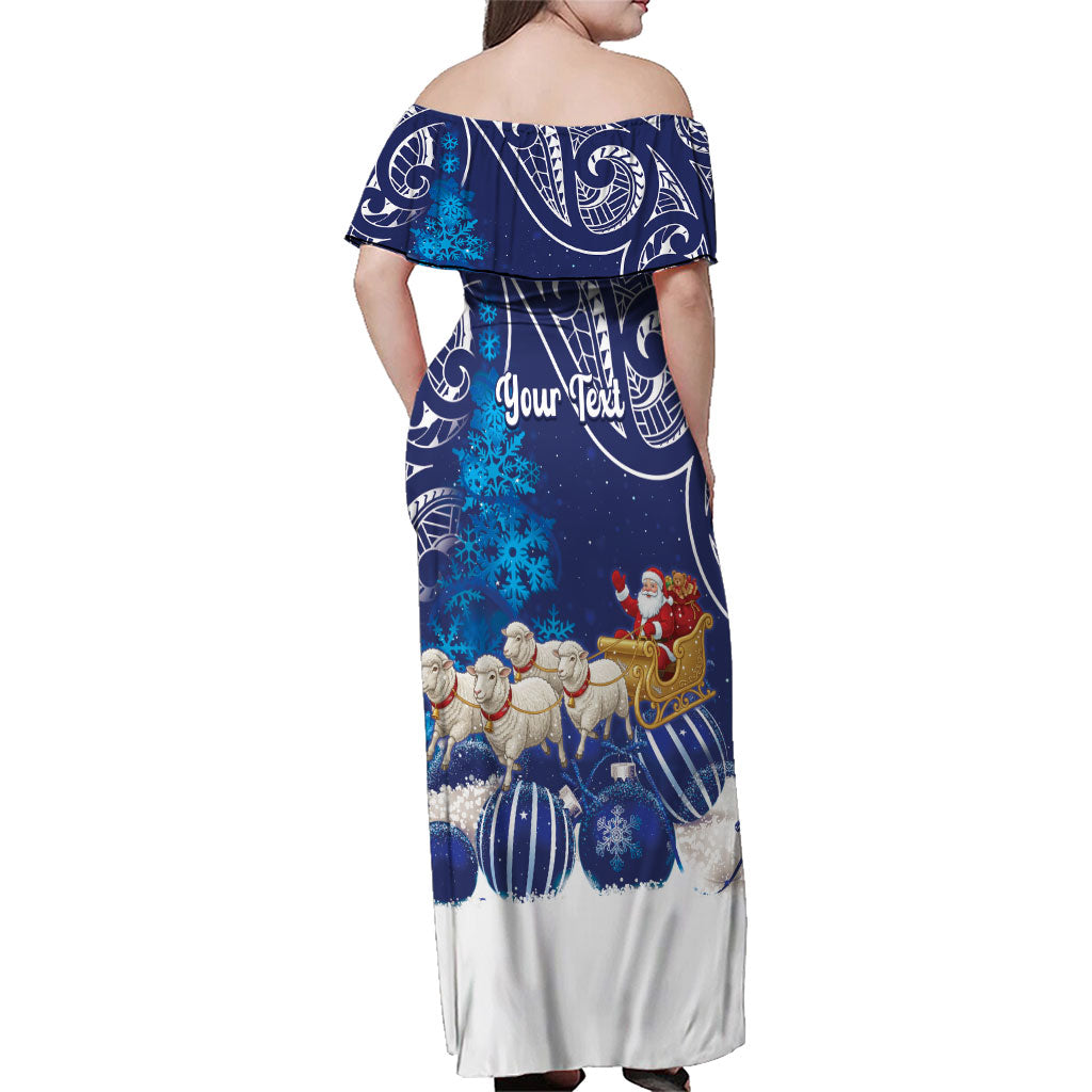 New Zealand Christmas In July Personalised Family Matching Off Shoulder Maxi Dress and Hawaiian Shirt Funny Santa Sheep Meri Kirihimete Blue LT14 - Polynesian Pride