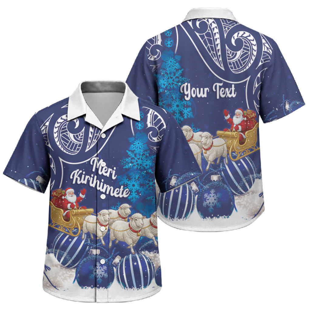New Zealand Christmas In July Personalised Family Matching Off Shoulder Short Dress and Hawaiian Shirt Funny Santa Sheep Meri Kirihimete Blue LT14 Son's Shirt Blue - Polynesian Pride