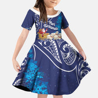 New Zealand Christmas In July Personalised Family Matching Puletasi and Hawaiian Shirt Funny Santa Sheep Meri Kirihimete Blue LT14 Daughter's Dress Blue - Polynesian Pride