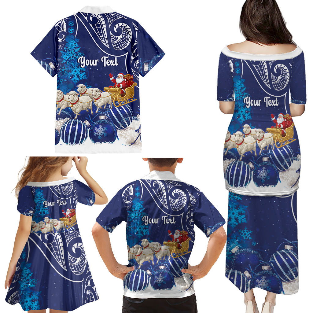 New Zealand Christmas In July Personalised Family Matching Puletasi and Hawaiian Shirt Funny Santa Sheep Meri Kirihimete Blue LT14 - Polynesian Pride