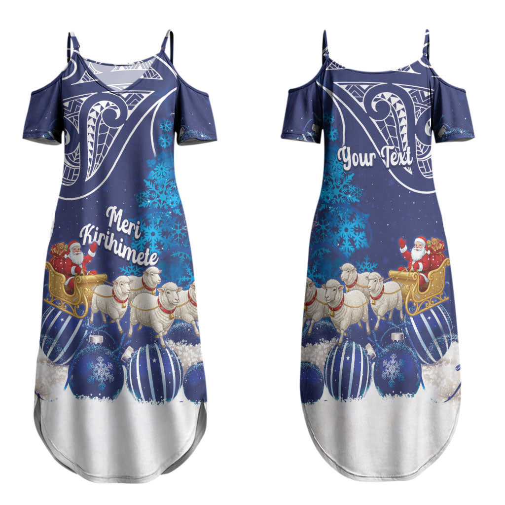 New Zealand Christmas In July Personalised Family Matching Summer Maxi Dress and Hawaiian Shirt Funny Santa Sheep Meri Kirihimete Blue LT14 Mom's Dress Blue - Polynesian Pride