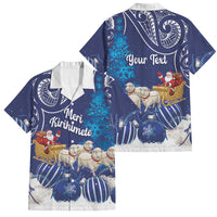 New Zealand Christmas In July Personalised Family Matching Summer Maxi Dress and Hawaiian Shirt Funny Santa Sheep Meri Kirihimete Blue LT14 Dad's Shirt - Short Sleeve Blue - Polynesian Pride