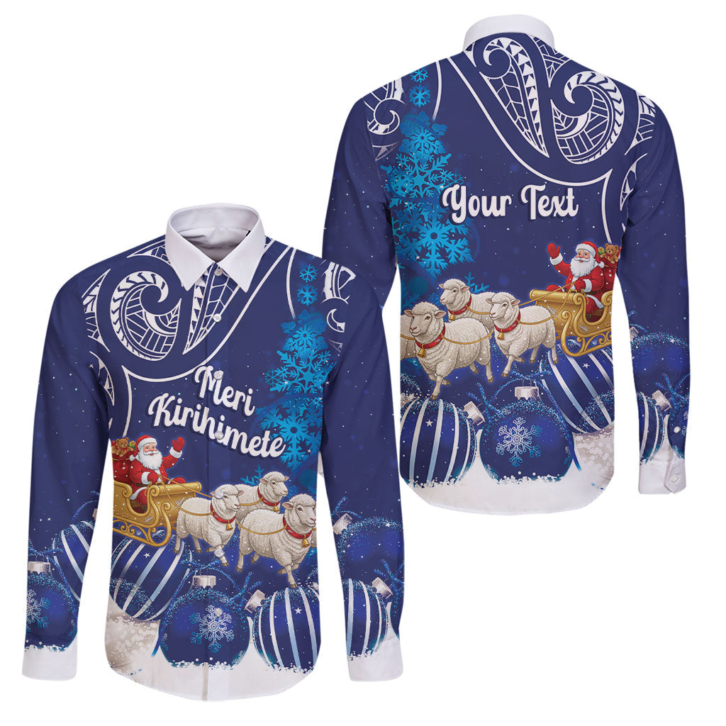 New Zealand Christmas In July Personalised Family Matching Summer Maxi Dress and Hawaiian Shirt Funny Santa Sheep Meri Kirihimete Blue LT14 Dad's Shirt - Long Sleeve Blue - Polynesian Pride