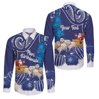 New Zealand Christmas In July Personalised Family Matching Summer Maxi Dress and Hawaiian Shirt Funny Santa Sheep Meri Kirihimete Blue LT14 Dad's Shirt - Long Sleeve Blue - Polynesian Pride