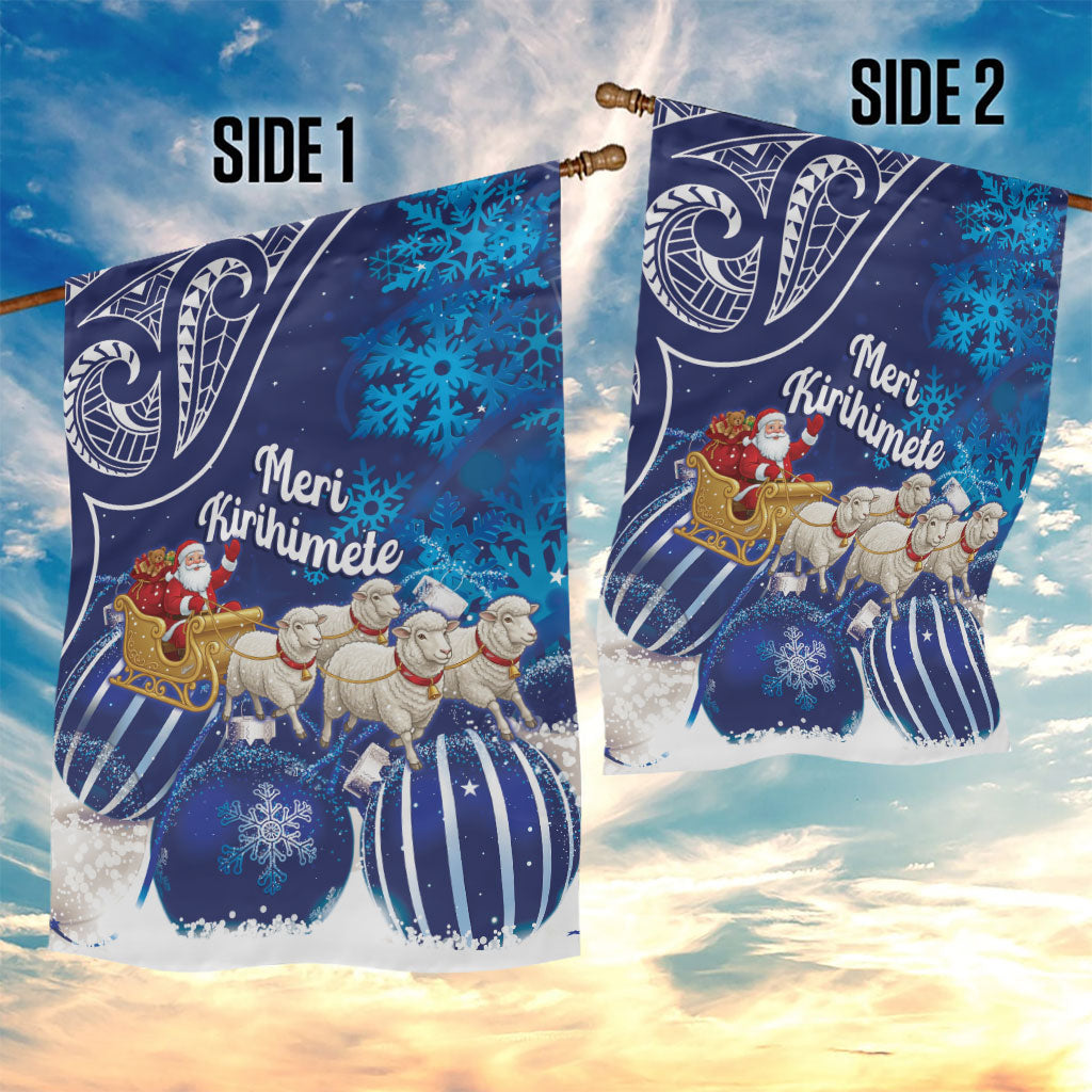 New Zealand Christmas In July Garden Flag Funny Santa Sheep Meri Kirihimete Blue LT14 - Polynesian Pride
