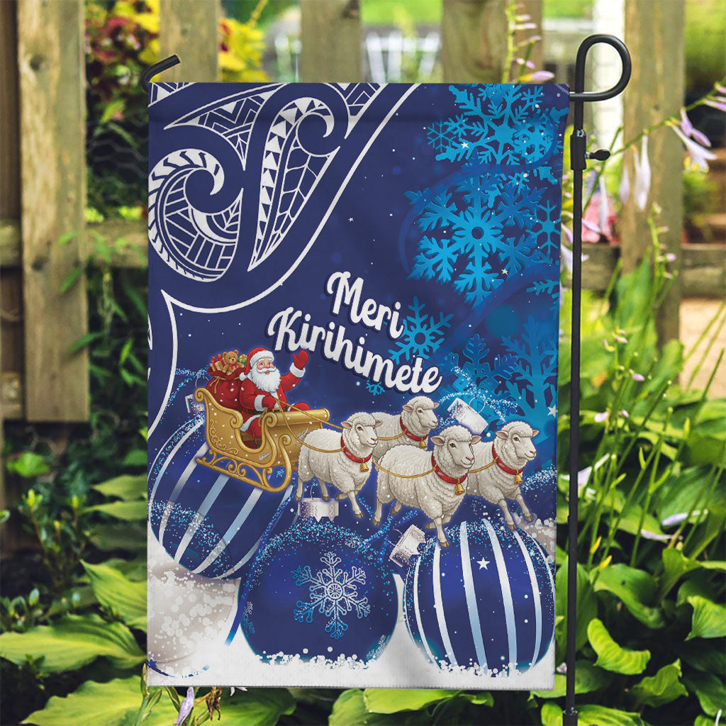 New Zealand Christmas In July Garden Flag Funny Santa Sheep Meri Kirihimete Blue LT14 Garden Flag Blue - Polynesian Pride
