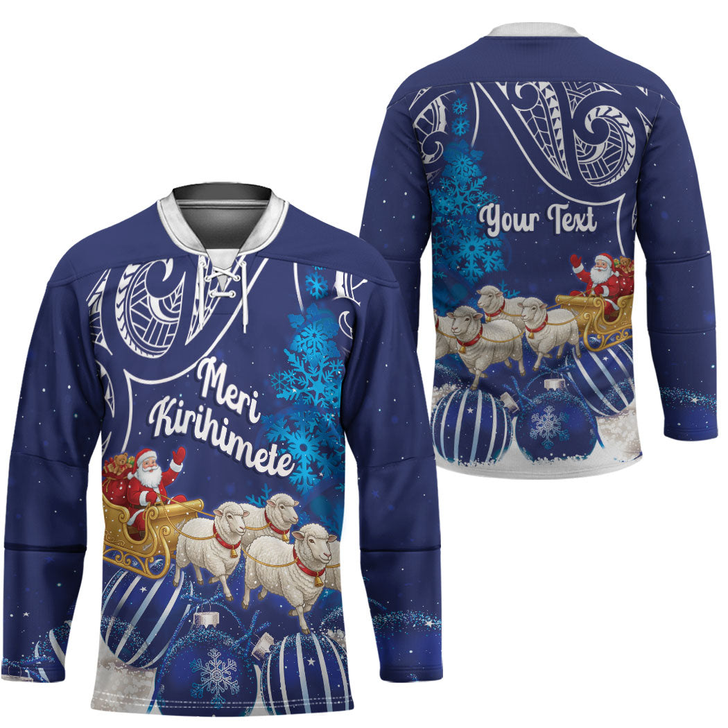 New Zealand Christmas In July Personalised Hockey Jersey Funny Santa Sheep Meri Kirihimete Blue LT14 - Polynesian Pride