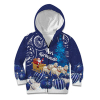 New Zealand Christmas In July Personalised Kid Hoodie Funny Santa Sheep Meri Kirihimete Blue LT14 Zip Hoodie Blue - Polynesian Pride