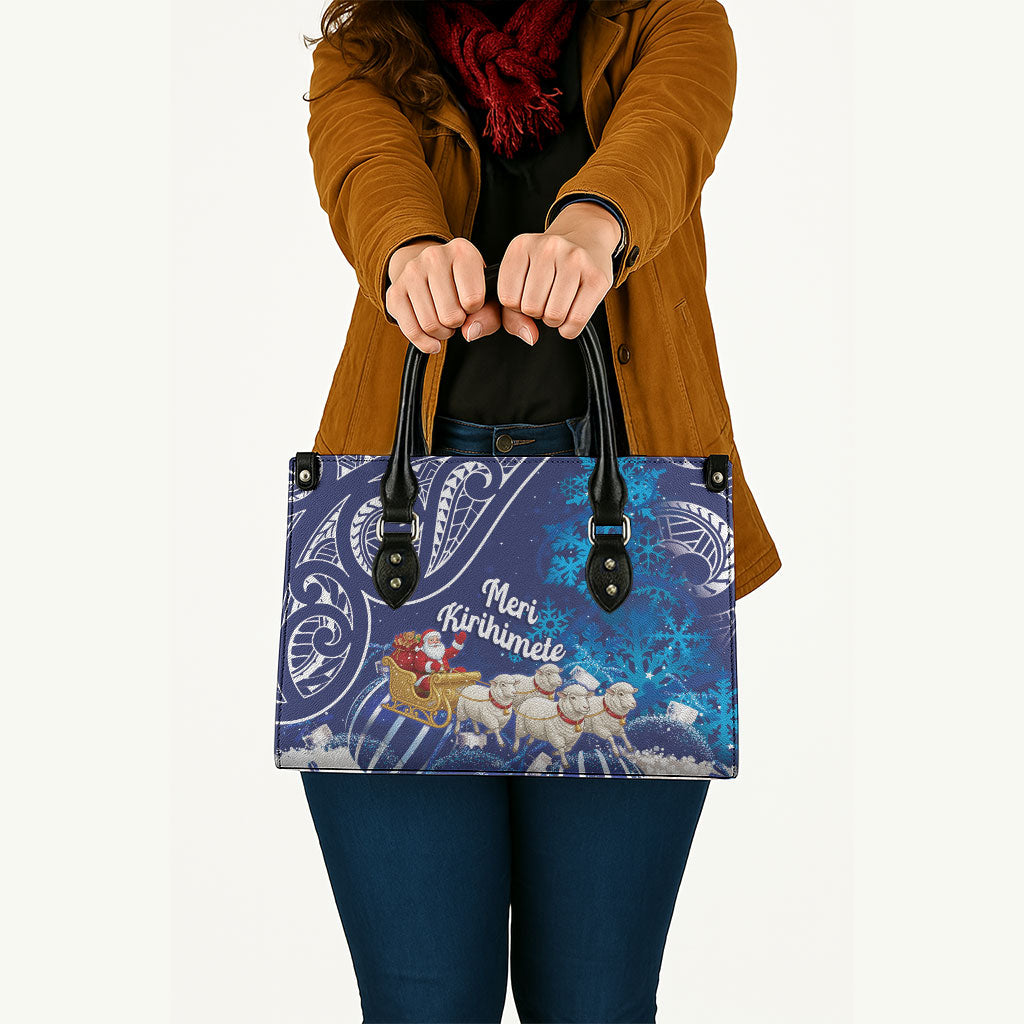 New Zealand Christmas In July Leather Bag Funny Santa Sheep Meri Kirihimete Blue