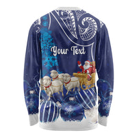 New Zealand Christmas In July Personalised Long Sleeve Shirt Funny Santa Sheep Meri Kirihimete Blue LT14 - Polynesian Pride