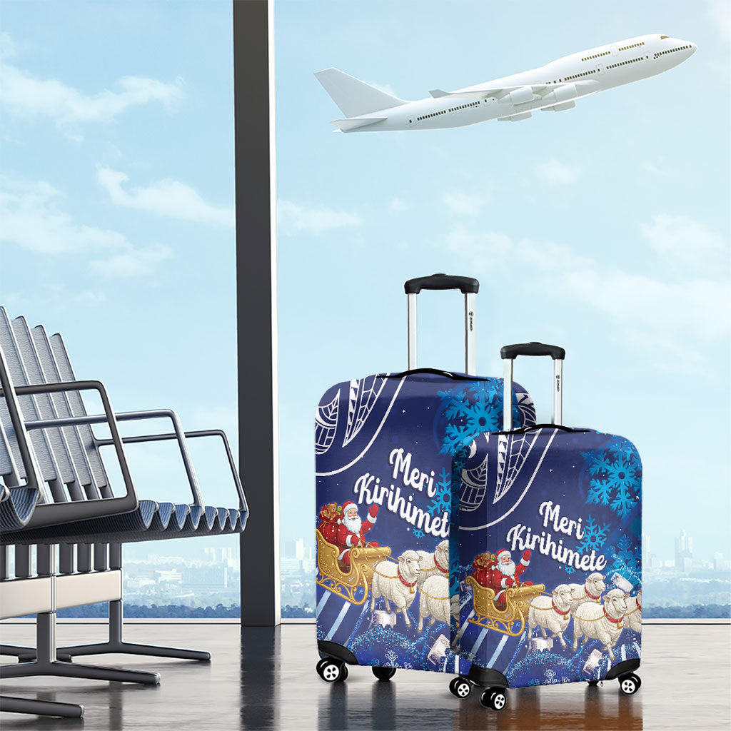 New Zealand Christmas In July Luggage Cover Funny Santa Sheep Meri Kirihimete Blue LT14 - Polynesian Pride