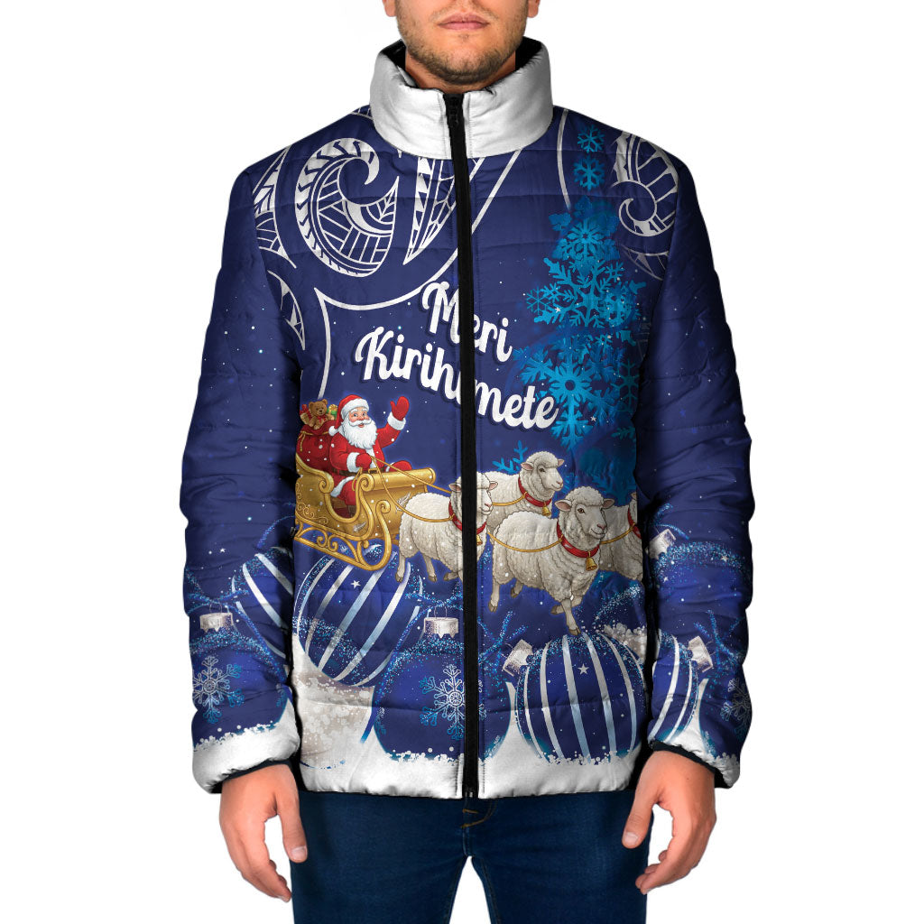New Zealand Christmas In July Personalised Padded Jacket Funny Santa Sheep Meri Kirihimete Blue