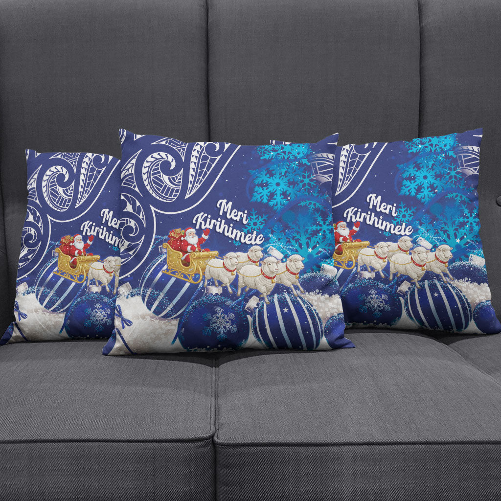 New Zealand Christmas In July Pillow Cover Funny Santa Sheep Meri Kirihimete Blue LT14 - Polynesian Pride