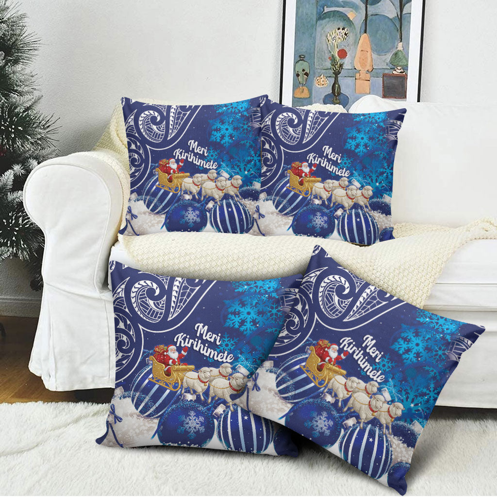 New Zealand Christmas In July Pillow Cover Funny Santa Sheep Meri Kirihimete Blue LT14 - Polynesian Pride