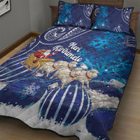 New Zealand Christmas In July Quilt Bed Set Funny Santa Sheep Meri Kirihimete Blue