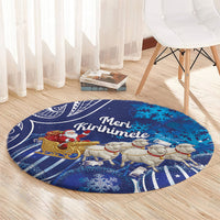New Zealand Christmas In July Round Carpet Funny Santa Sheep Meri Kirihimete Blue